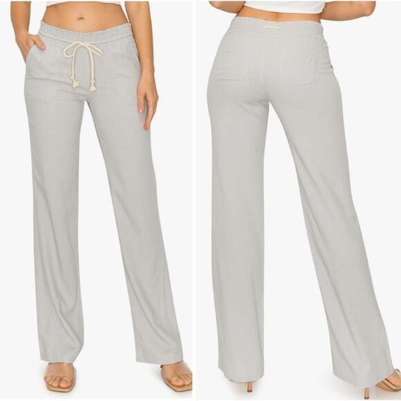 Angel Kiss Light Grey Pull On Wide Leg Linen Blend Palazzo Pants Size XL - Picture 3 of 15